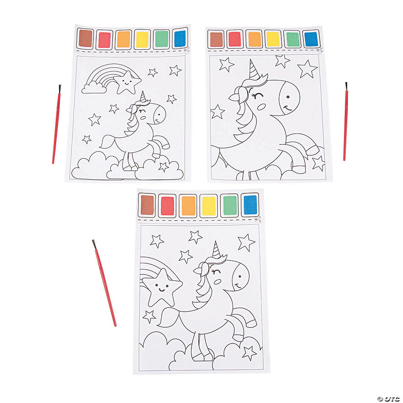 7 1/4" x 10" Unicorn Paint Activity Sheets with Paintbrushes - 12 Pc. Image