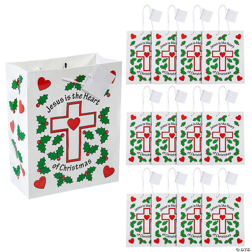 7 1/4" x 3 1/3" x 9" Medium Jesus is the Heart of Christmas Paper Gift Bags - 12 Pc. Image