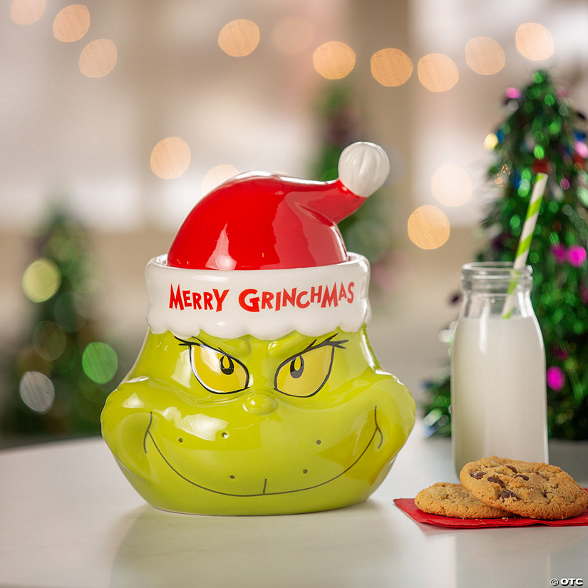 7 1/4" x 7 3/4" Dr. Seuss&#8482; The Grinch-Shaped Ceramic Candy Jar Image