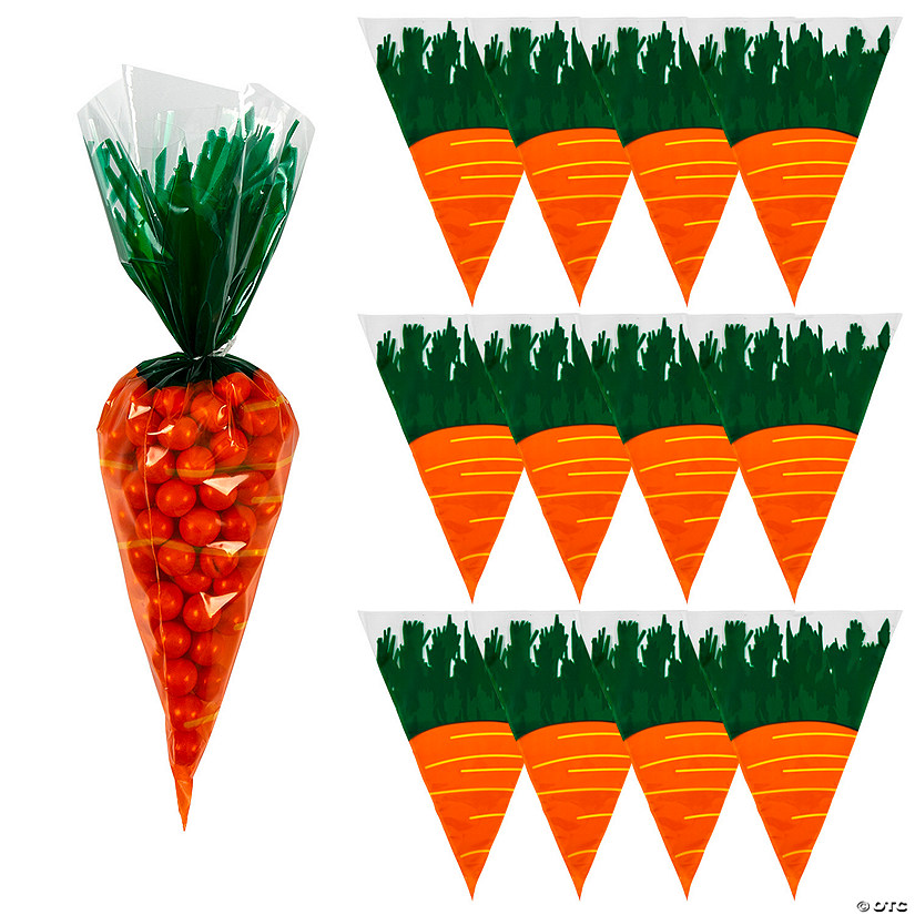 7 1/4" x 9 1/4" Carrot-Shaped Cellophane Bags - 12 Pc. Image
