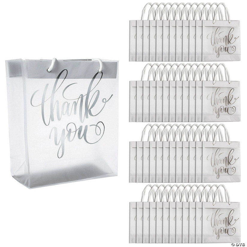 7 1/4" x 9" Bulk 48 Pc. Medium Frosted Thank You Plastic Gift Bags Image