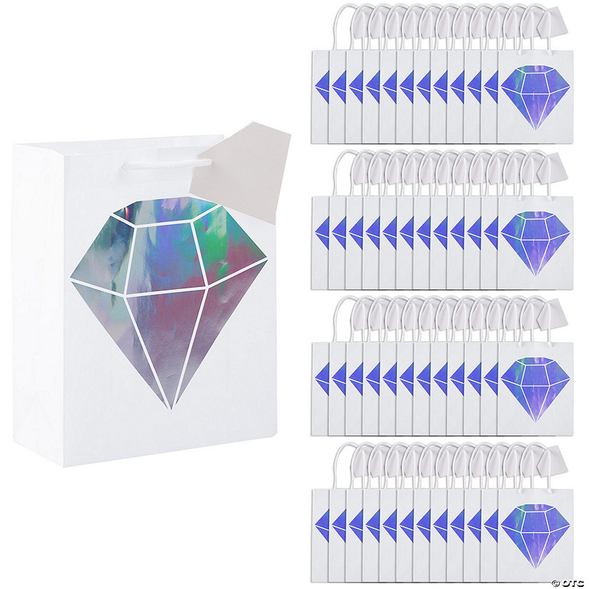 7 1/4" x 9" Bulk 48 Pc. Medium Iridescent Diamond Gift Bags with Tags Image
