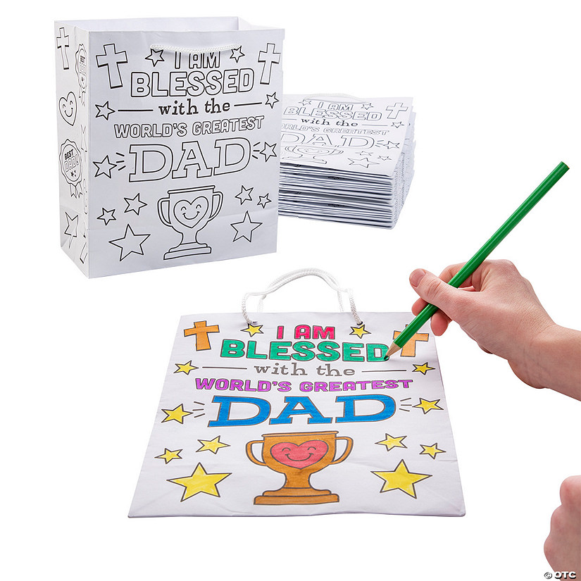 7 1/4" x 9" Color Your Own Medium Religious Father&#8217;s Day Cardstock Gift Bag - 12 Pc. Image