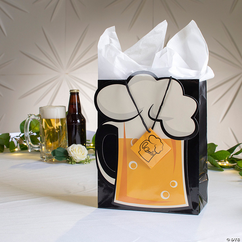 7 1/4" x 9" Medium Beer Mug Paper Gift Bags & Tissue Paper Kit - 72 Pc. Image