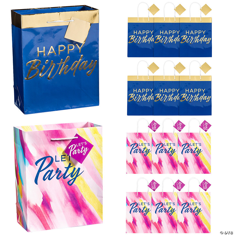 7 1/4" x 9" Medium Birthday Party Paper Gift Bags with Tag - 12 Pc. Image