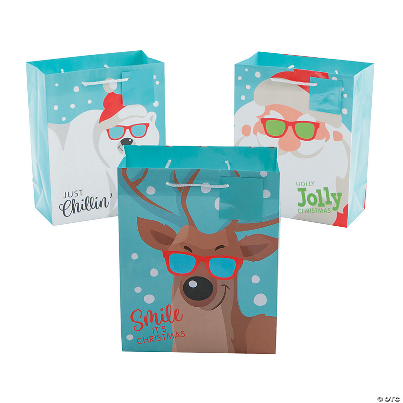 7 1/4" x 9" Medium Cool Christmas Character Paper Gift Bags - 12 Pc. Image
