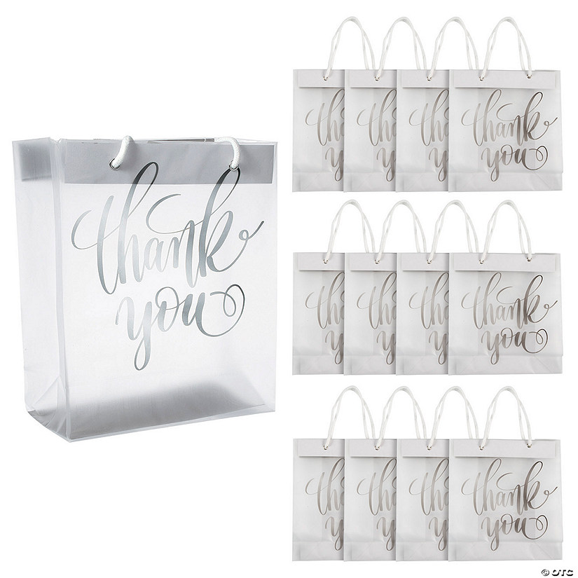 7 1/4" x 9" Medium Frosted Thank You Plastic Gift Bags - 12 Pc. Image