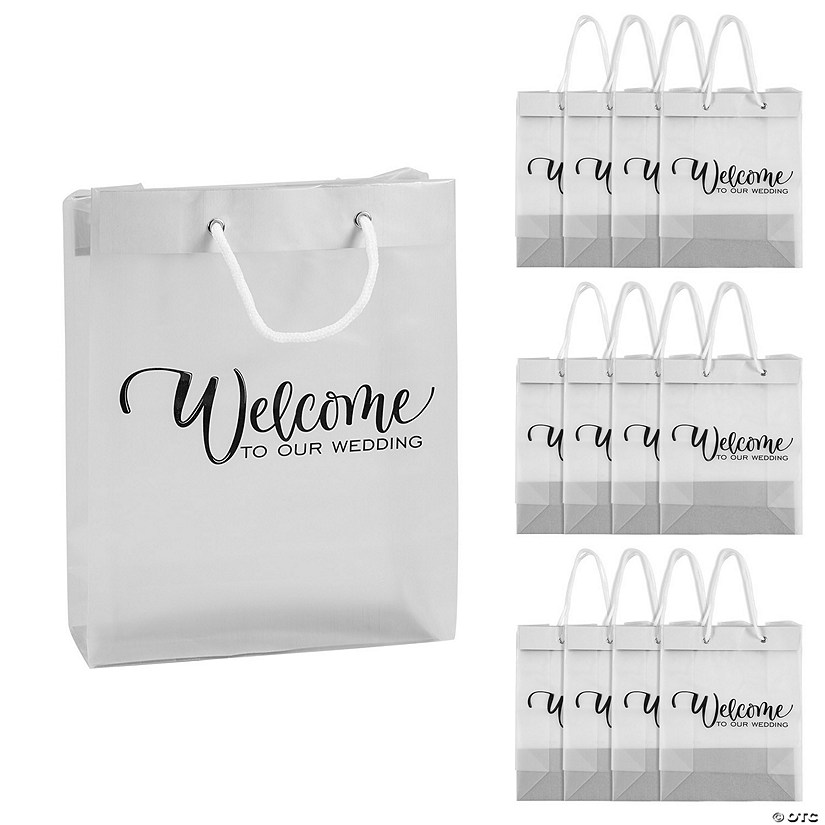 7 1/4" x 9" Medium Frosted Wedding Welcome Plastic Gift Bags - 12 Pc. Image