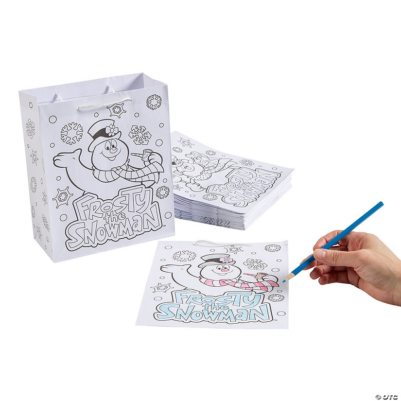 7 1/4" x 9" Medium Frosty the Snowman&#8482; Color Your Own Paper Gift Bags - 12 Pc. Image