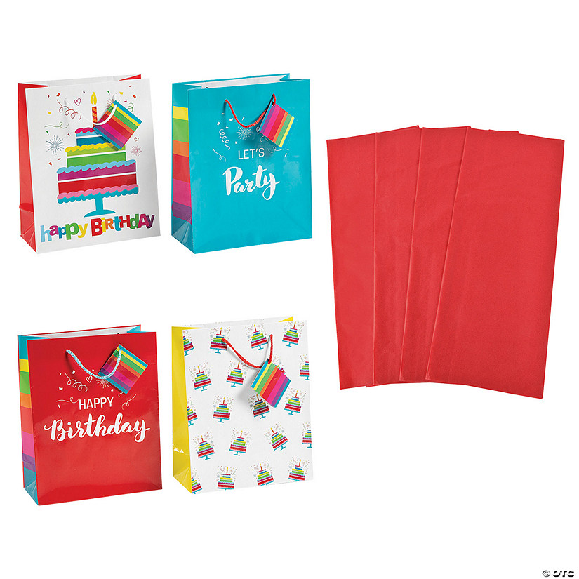7 1/4" x 9" Medium Happy Birthday Gift Bags & Tissue Paper Kit - 72 Pc. Image