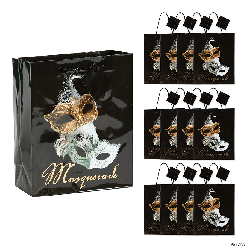 7 1/4" x 9" Medium Masquerade Ball Gift Bags with Tags - 12 Pc. Image