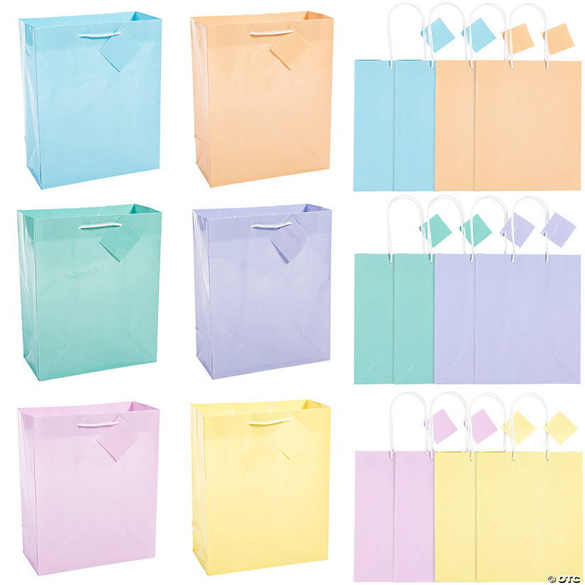 7 1/4" x 9" Medium Pastel Paper Gift Bags with Tags - 12 Pc. Image
