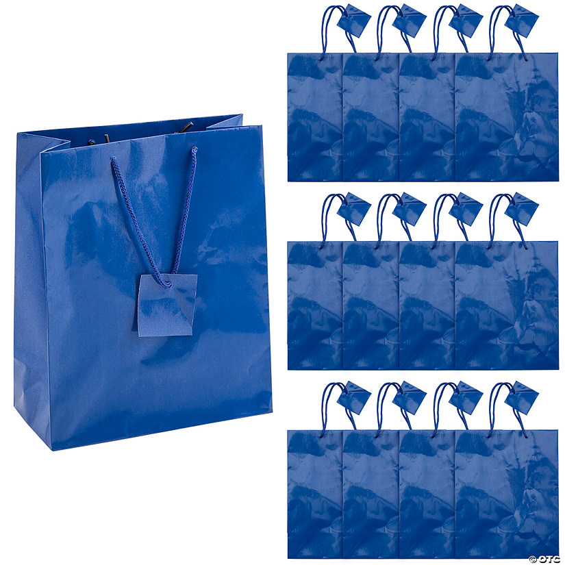 7 1/4" x 9" Medium Royal Blue Paper Gift Bags with Tag - 12 Pc. Image