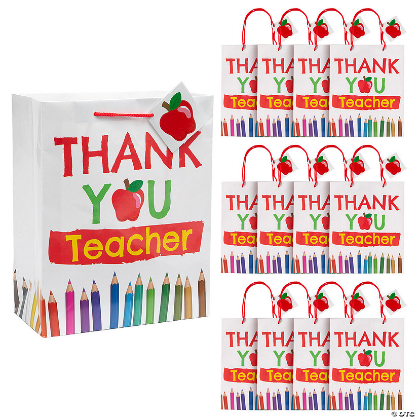 7 1/4" x 9" Medium Thank You Teacher Paper Gift Bags - 12 Pc. Image