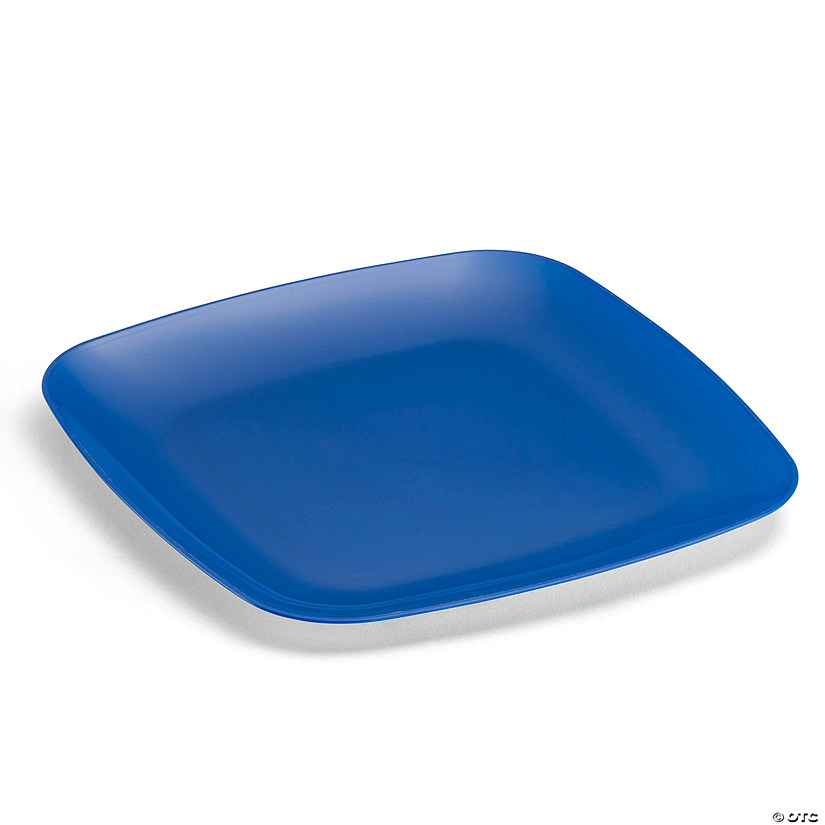 7.25" Blue Flat Rounded Square Disposable Plastic Appetizer/Salad Plates (80 Plates) Image