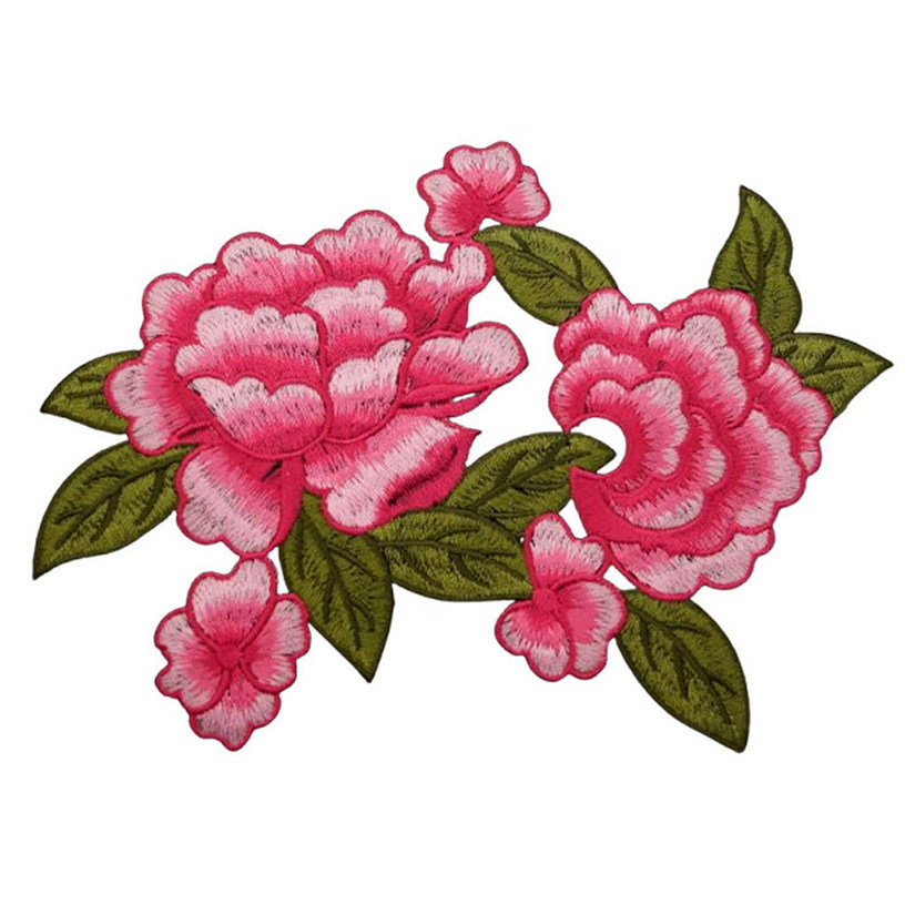 7.25" x 6" Fuchsia Rose Embroidered Patch 12 Pack Image