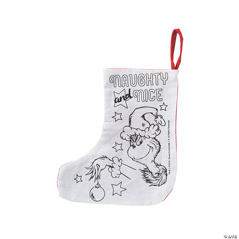 7 3/4" x 10" Color Your Own Dr. Seuss&#8482; The Grinch Canvas Christmas Stockings - 12 Pc. Image