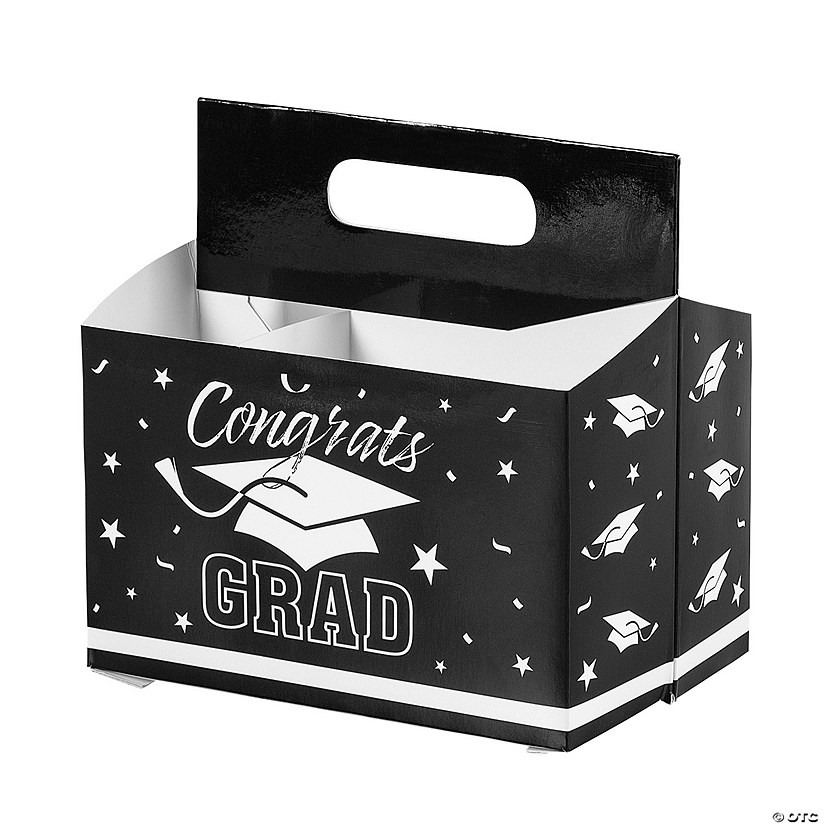 7 3/4" x 7 3/4" Graduation Party Black Cardboard Utensil Caddy Image