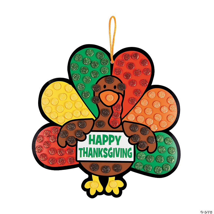 7 3/4" x 8" Happy Thanksgiving Turkey Glitter Mosaic Sign Foam Craft Kit - Makes 12 Image