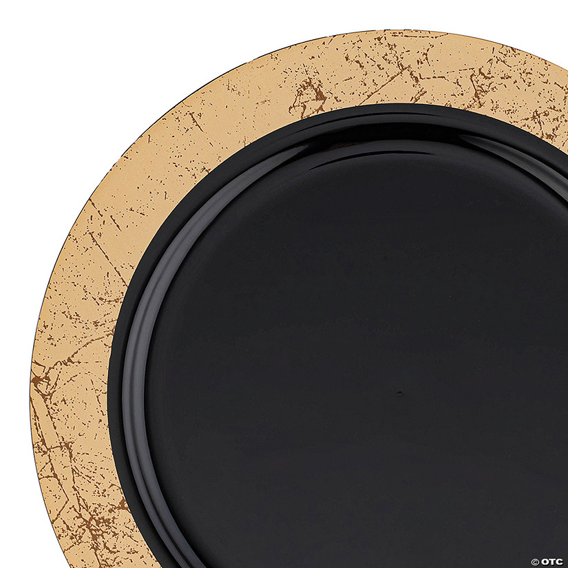 7.5" Black with Gold Marble Rim Disposable Plastic Appetizer/Salad Plates (90 Plates) Image