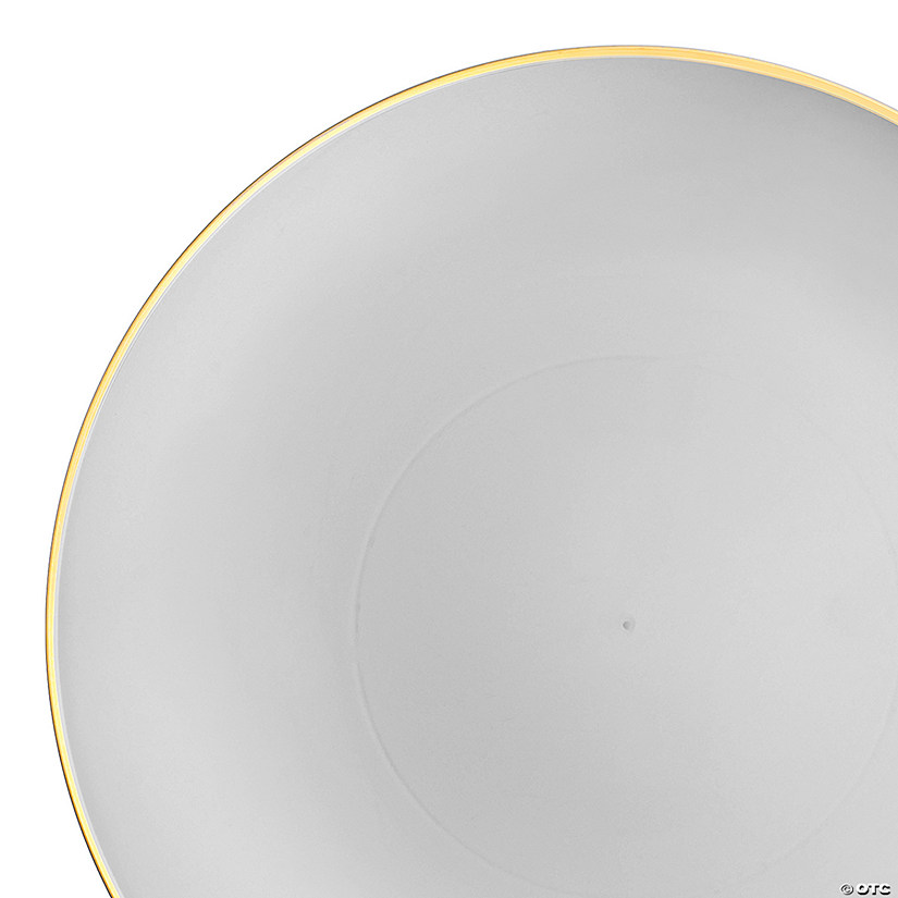 7.5" Gray with Gold Rim Organic Round Disposable Plastic Appetizer/Salad Plates (70 Plates) Image