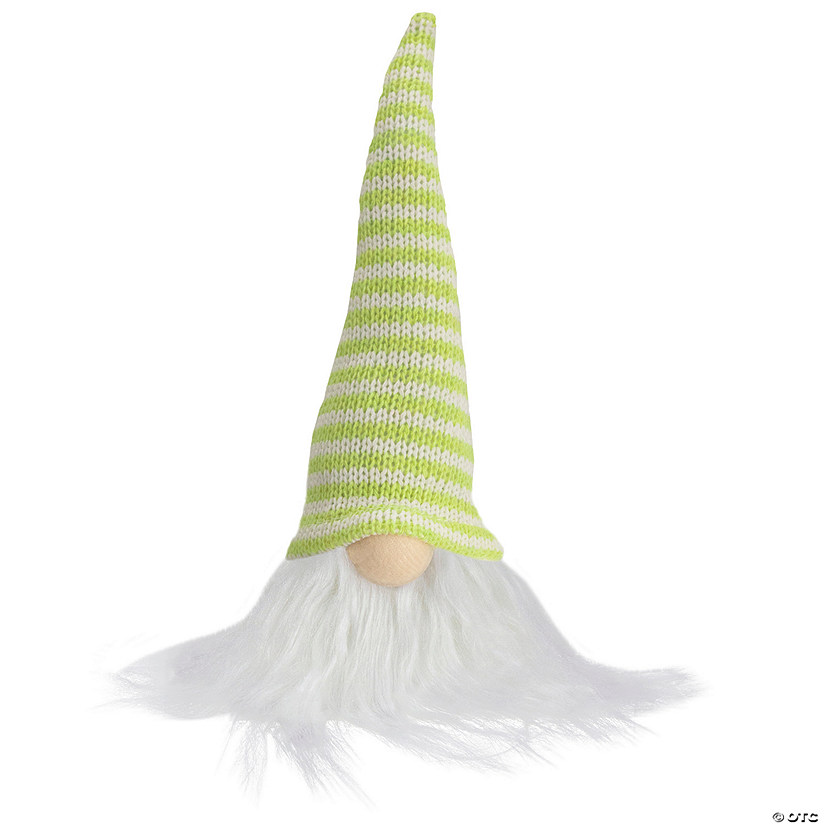 7.5" Lime Green and White Striped Hat Spring Gnome Image