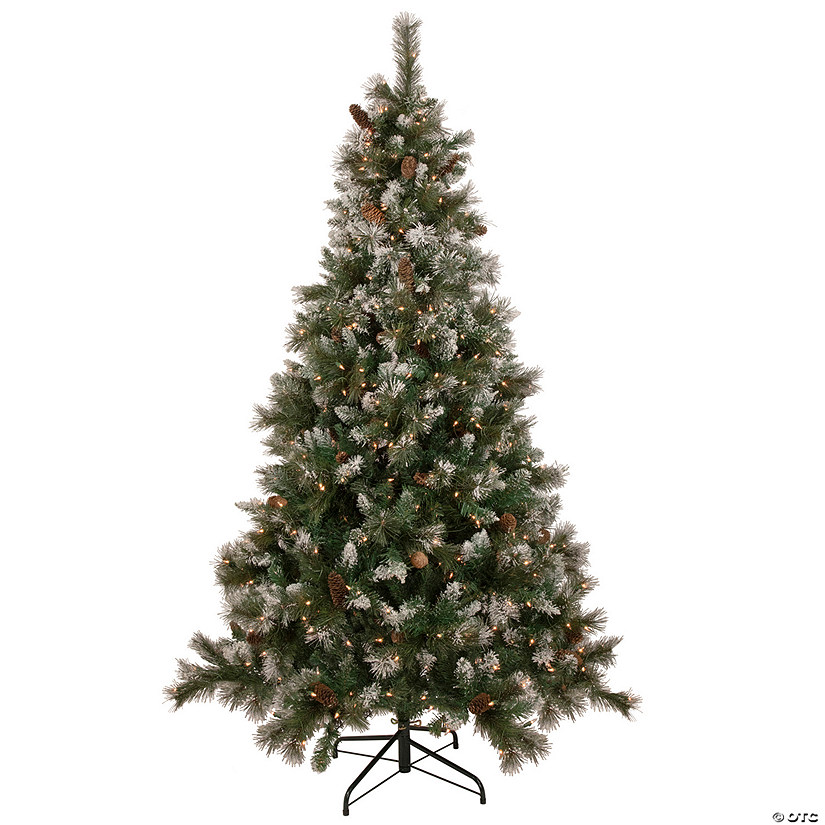 7.5' Pre-lit Snow Valley Pine Artificial Christmas Tree Clear Lights ...