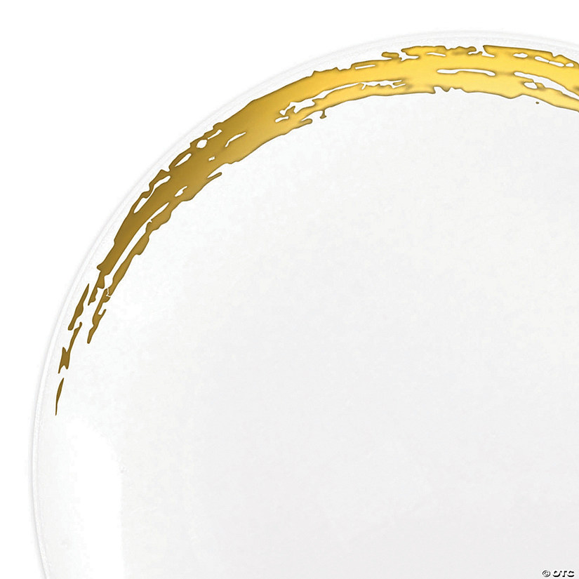 7.5" White with Gold Moonlight Round Disposable Plastic Appetizer/Salad Plates (70 Plates) Image