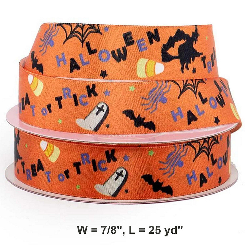 7/8 x 25 Inch Cheerful Spooky Patterns Satin Ribbon Oriental Trading