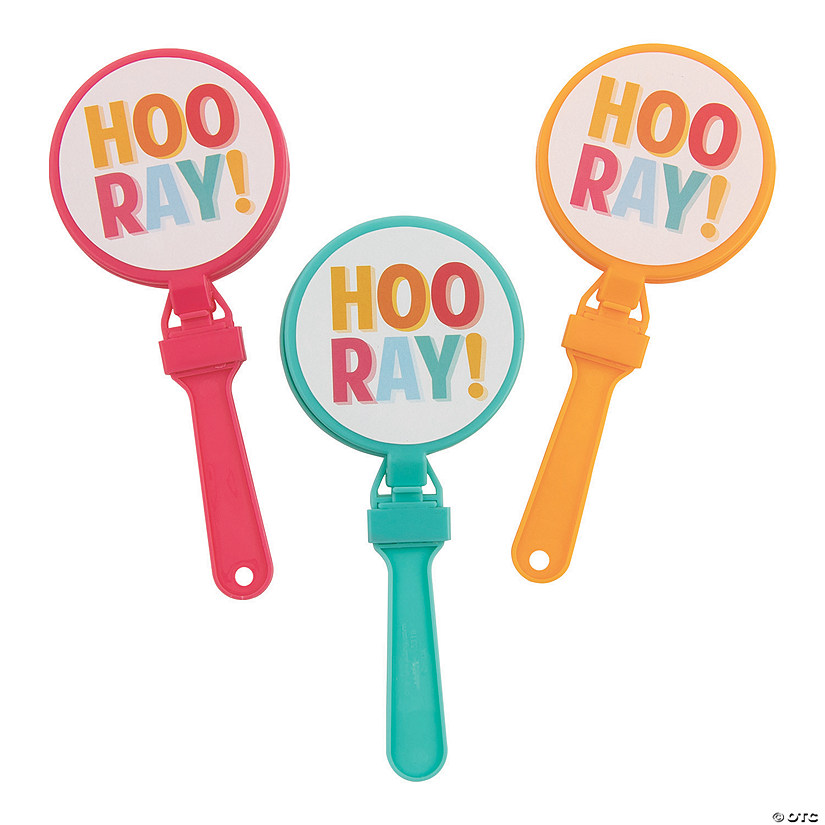7&quot; Bright Color Happy Day Hooray! Plastic Clappers &amp;#8211; 12 Pc.   Image