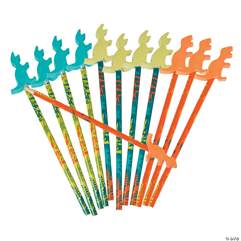 7&quot; Bright Colors Dino Dig Pencils with Eraser Toppers - 12 Pc. Image