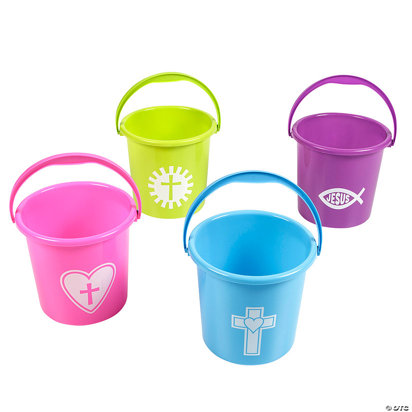 7" Brightly Colored Religious Imagery Plastic Buckets - 4 Pc. Image