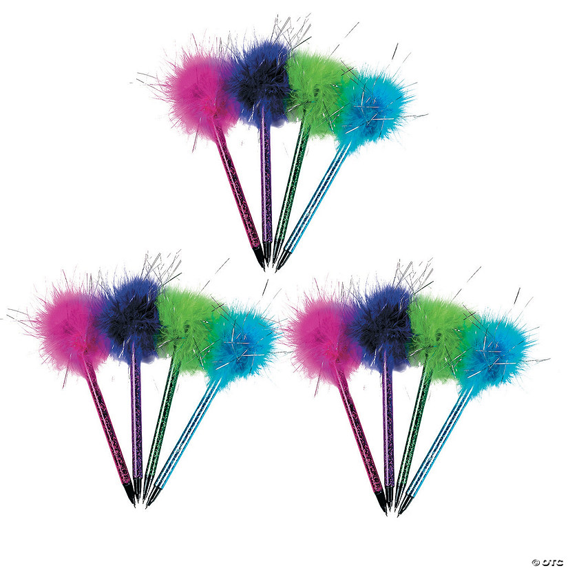 7" Brightly Colored Shimmering Marabou Plastic Pens - 12 Pc. Image