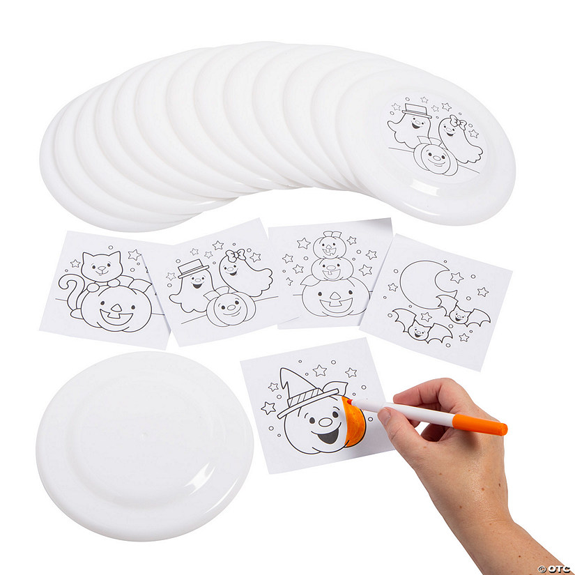 7" Bulk 50 Pc. Color Your Own Halloween Plastic Flying Discs Image