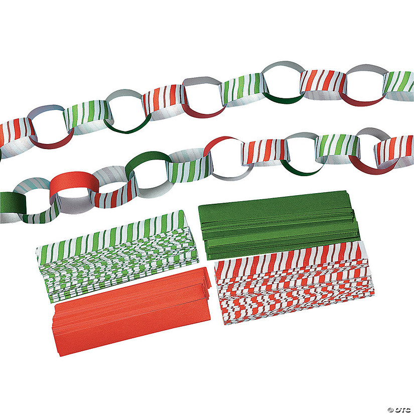 7" Bulk 500 Pc. Candy-Striped Red & Green Paper Chains Image