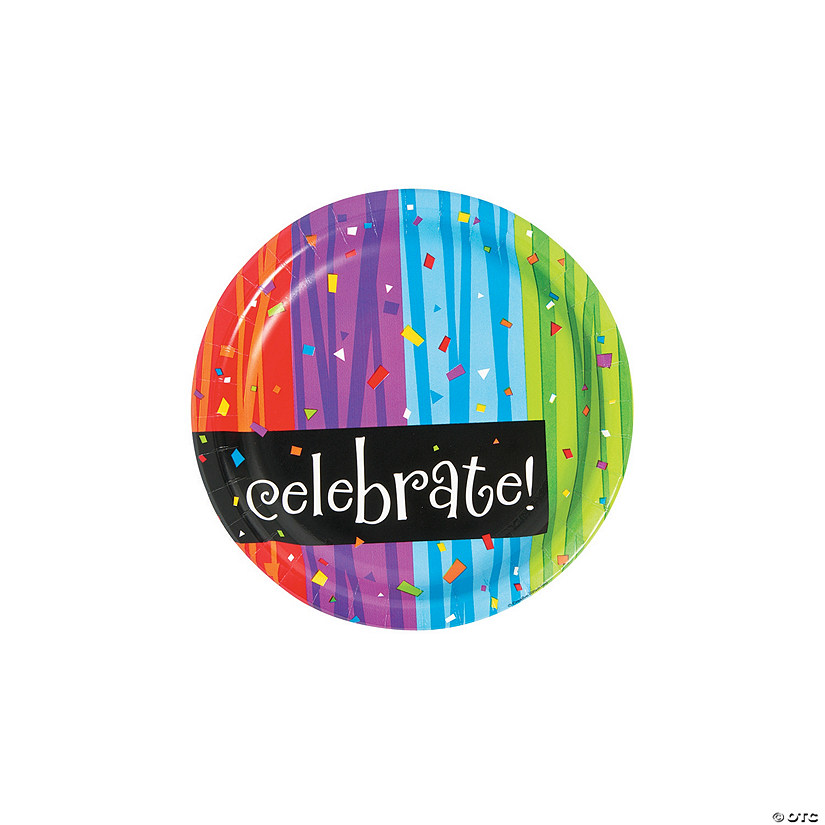 7" Celebrate! Multicolor Confetti Paper Dessert Plates - 8 Ct. Image