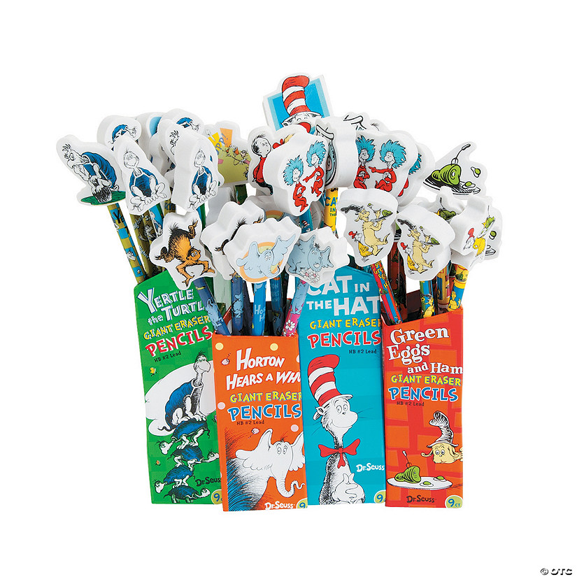 7" Dr. Seuss&#8482; Story Wood Pencils with Pencil Top Erasers - 36 Pc. Image