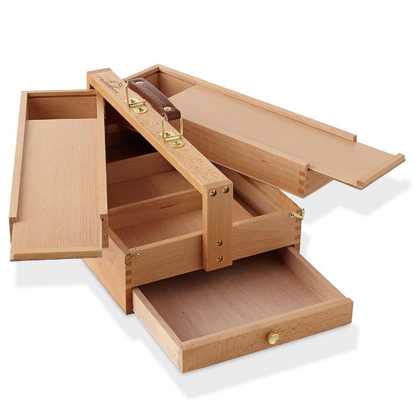 7 Elements Large Multi-Function Wood Artist Tool and Brush Portable Storage Box Organizer Image