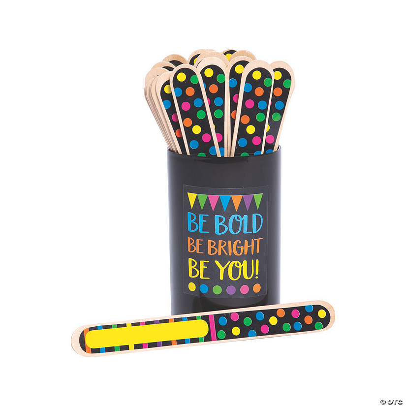 7" Flip Name Black & Bright Polka Dot  Wood Sticks with Cup - 36 Pc. Image
