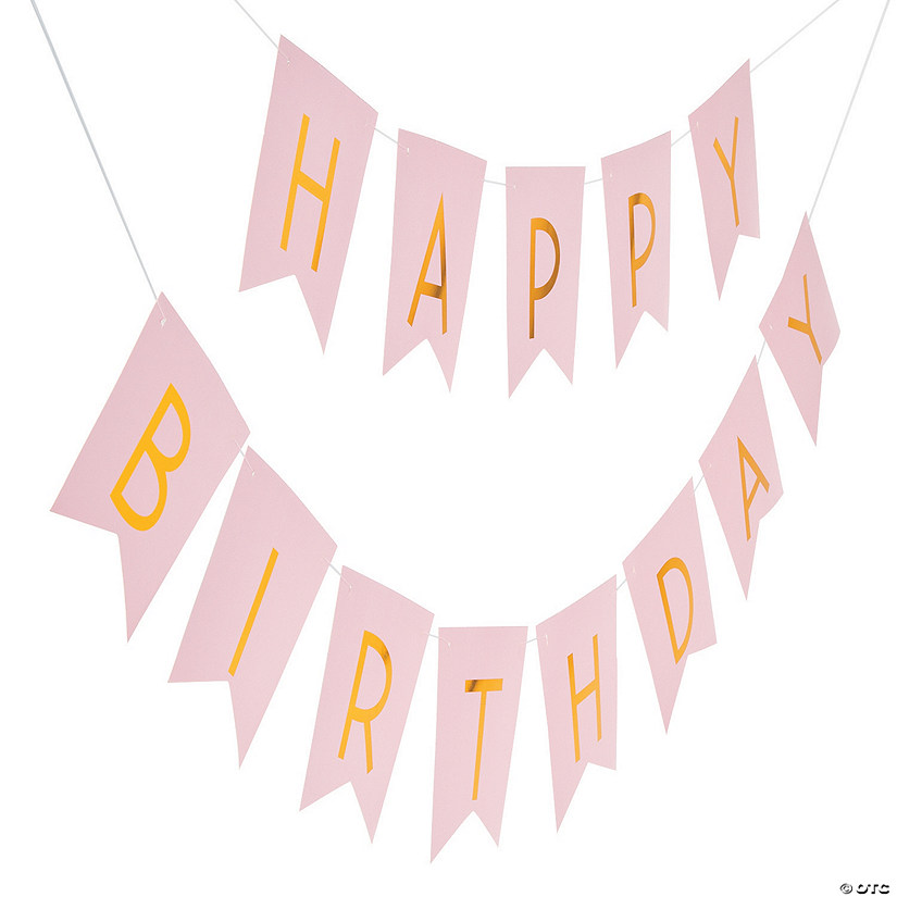 7 Ft. Pink & Gold Happy Birthday Banner - 2 Pc. Image