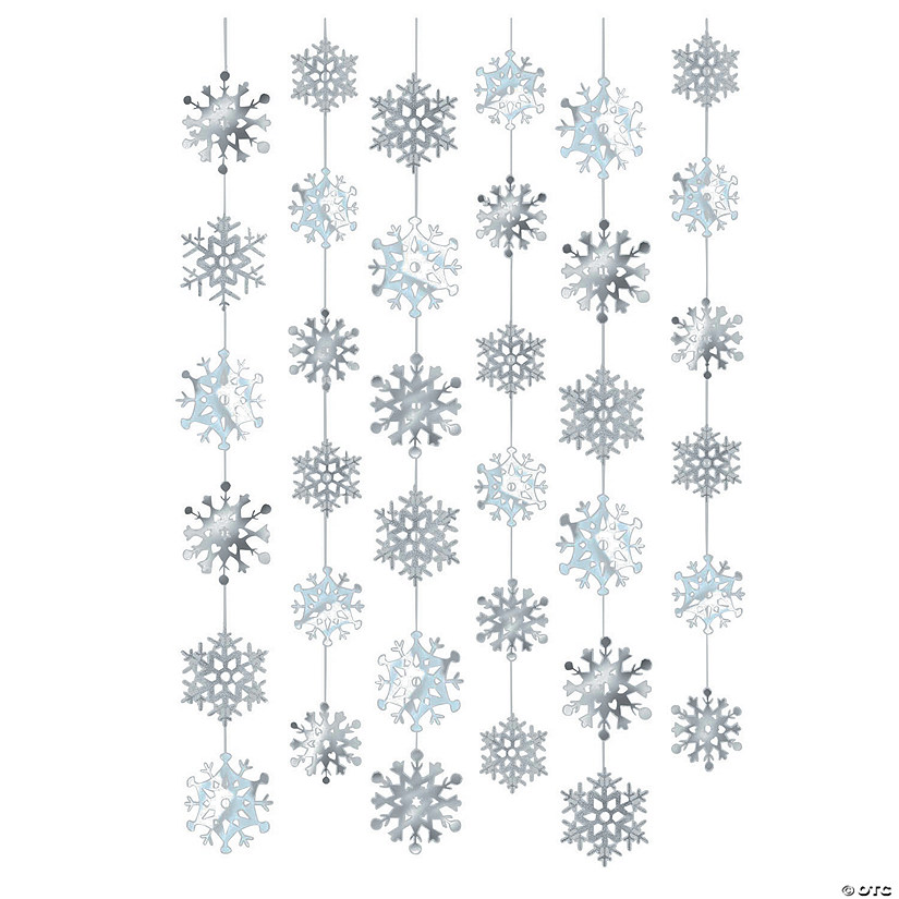 7 Ft. Snowflake Strand Silver Foil Hanging Decorations - 6 Pc. Image