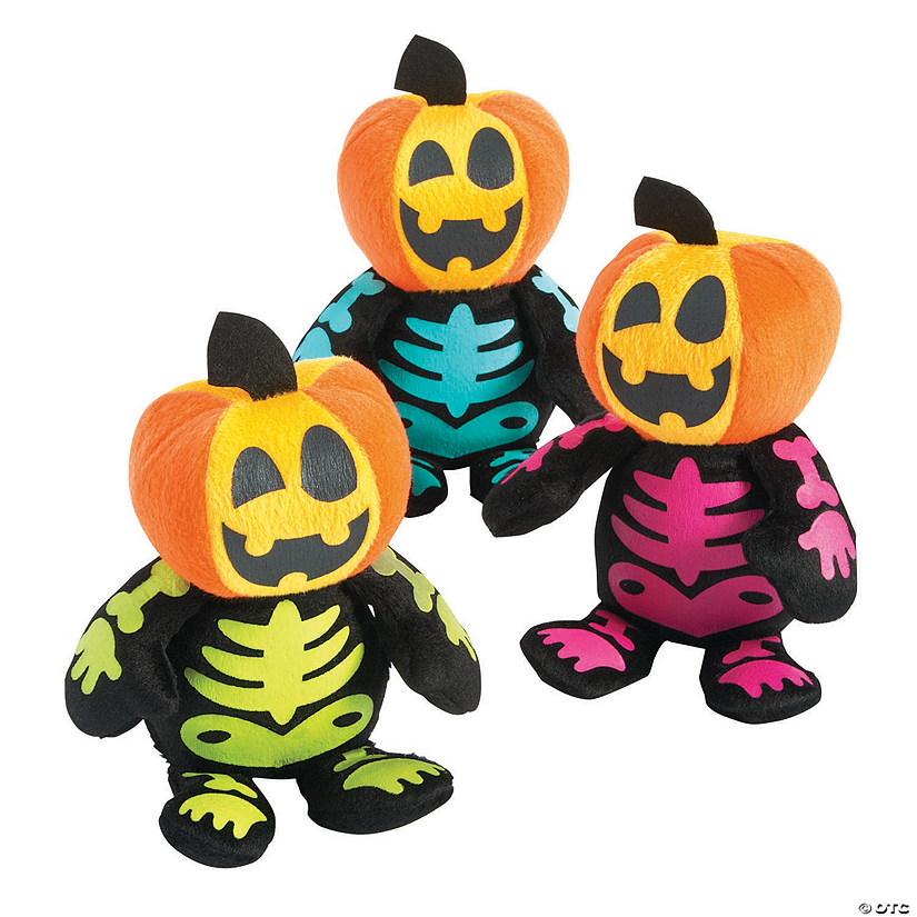 7" Halloween Spookadelic Stuffed Skeletons with Jack-O'-Lantern Head - 12 Pc. Image