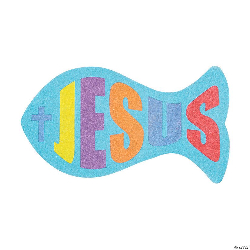 7" Make Your Own Jesus Fish Assorted Color Sand Art Foam Magnets - 12 Pc. Image