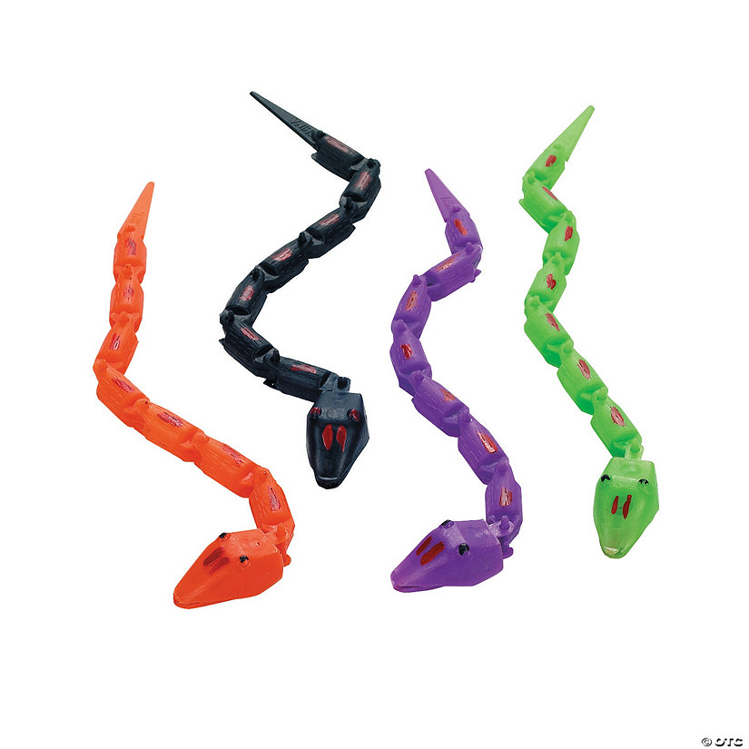 7" Mini Halloween Orange, Black, Purple & Green Plastic Wiggle Snakes - 24 Pc. Image