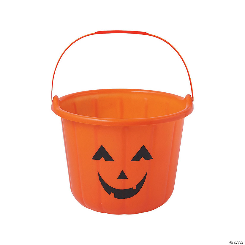 7" Orange Jack-O&#8217;-Lantern BPA-Free Plastic Trick-Or-Treat Buckets - 12 Pc. Image