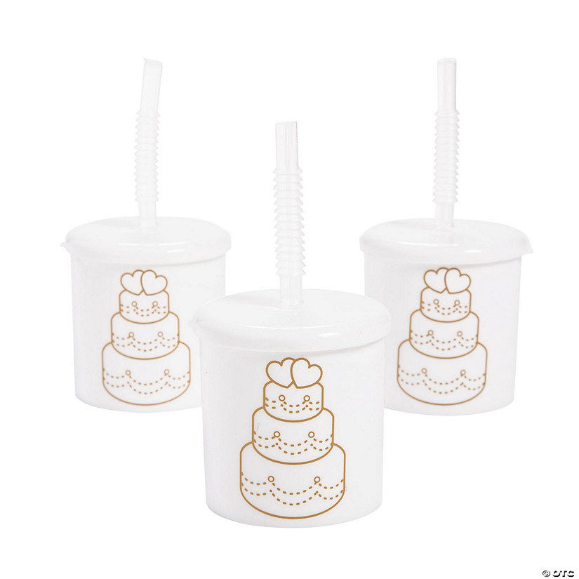 7 oz. Kids Wedding Cake Reusable BPA-Free Plastic Cups with Lids & Straws - 12 Ct. Image