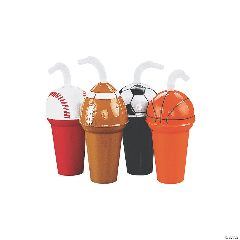 7 oz. Sport Reusable BPA-Free Plastic Cup Assortment with Lids & Straws - 12 Ct. Image