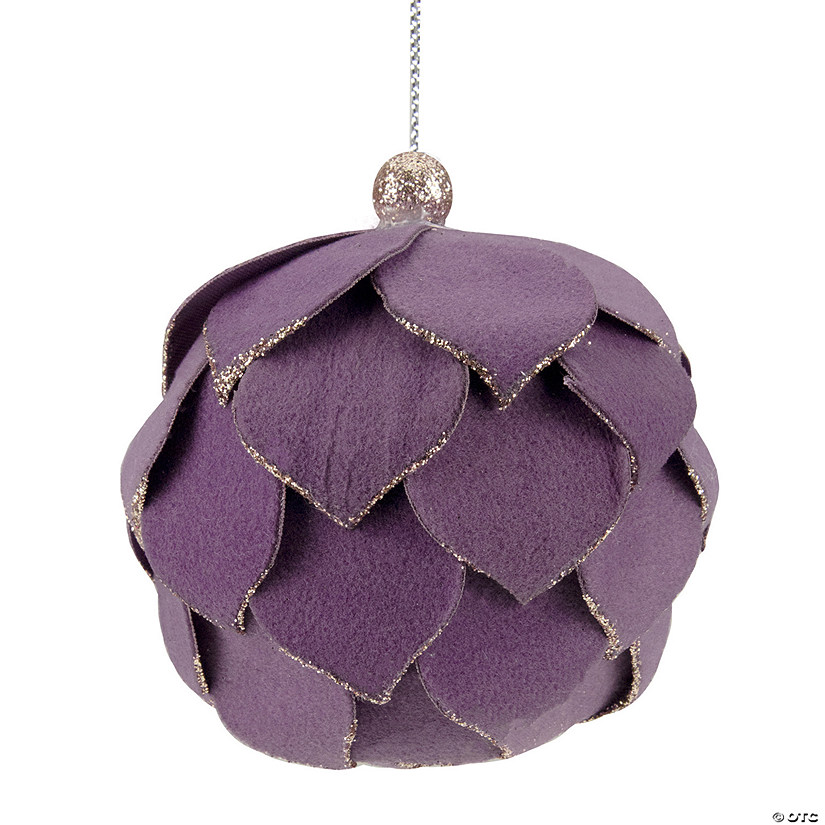 7" Purple Flower Glitter Petal Shatterproof Ball Christmas Ornament Image