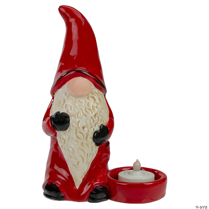 7" Red and Black Gnome Tea Light Christmas Candle Holder Image