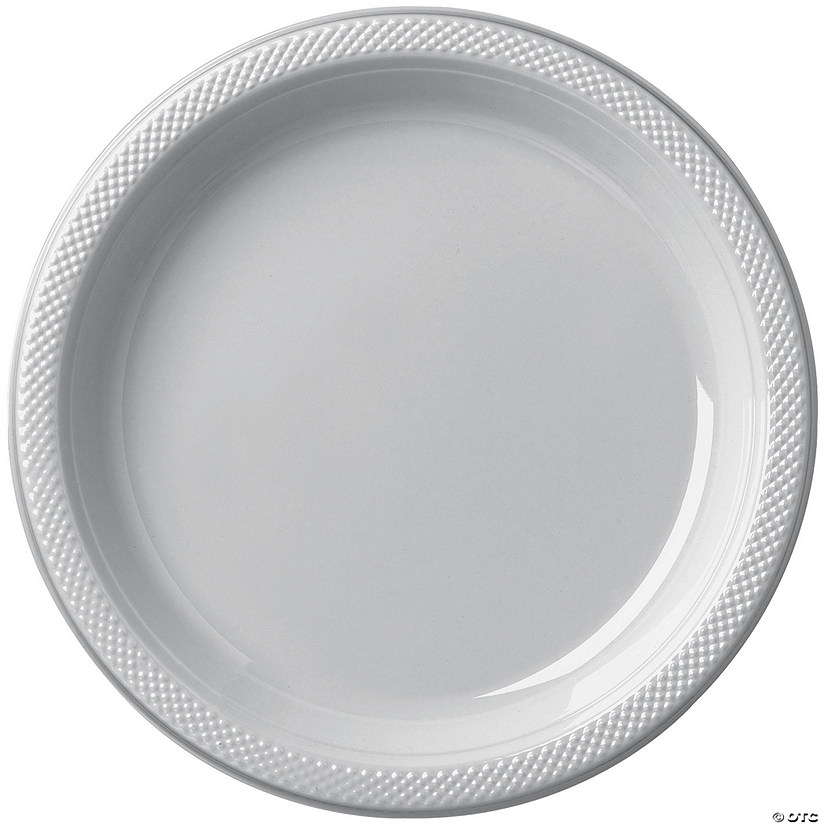 7" Silver Disposable Round Plastic Dessert Plates - 20 Ct. Image